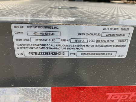 New 2025 Top Hat 22'X83" Car Hauler 10K