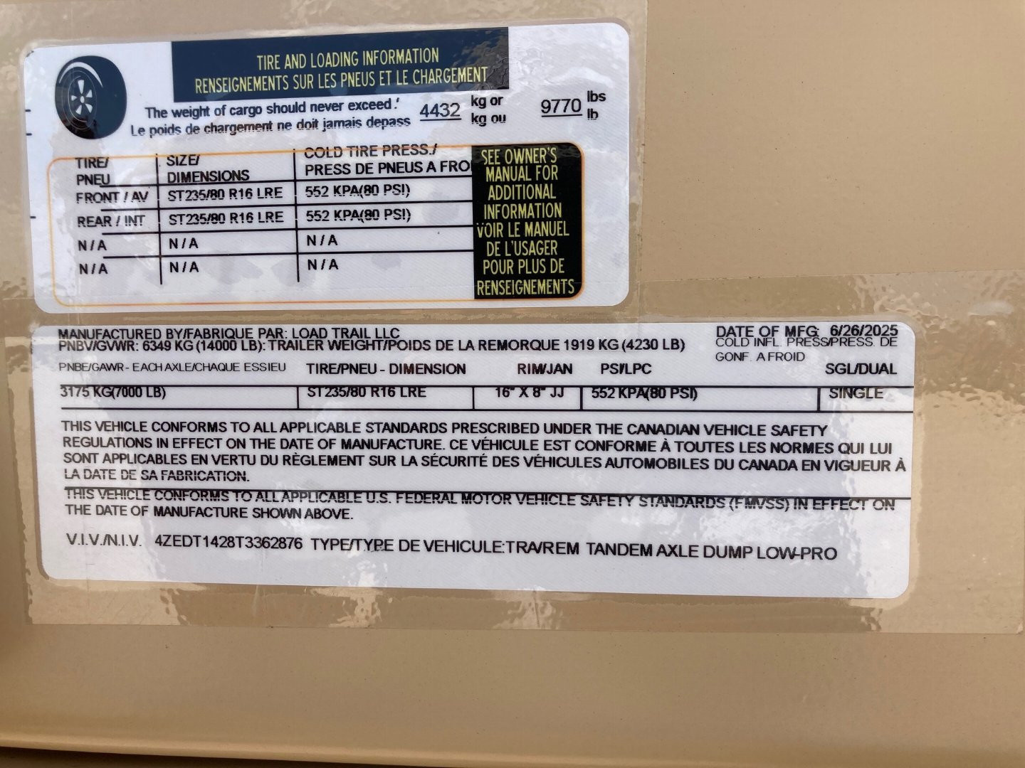 New 2026 Load Trail 14' x 83" Tandem Axle Low-Pro Dump Trailer (Coyote Tan)