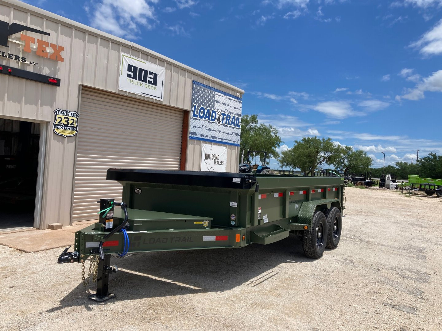 New 2025 Load Trail 14' x 83" Tandem Axle Low-Pro Dump Trailer (Army Green)