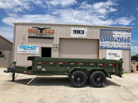 New 2025 Load Trail 14' x 83" Tandem Axle Low-Pro Dump Trailer (Army Green)