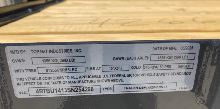 New 2025 Top Hat DSP 14' x 83" Utility Trailer