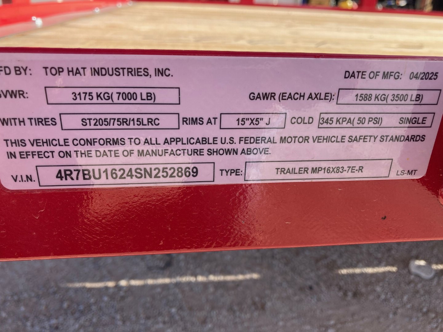 New 2025 Top Hat 16' x 83" MP Utility Trailer