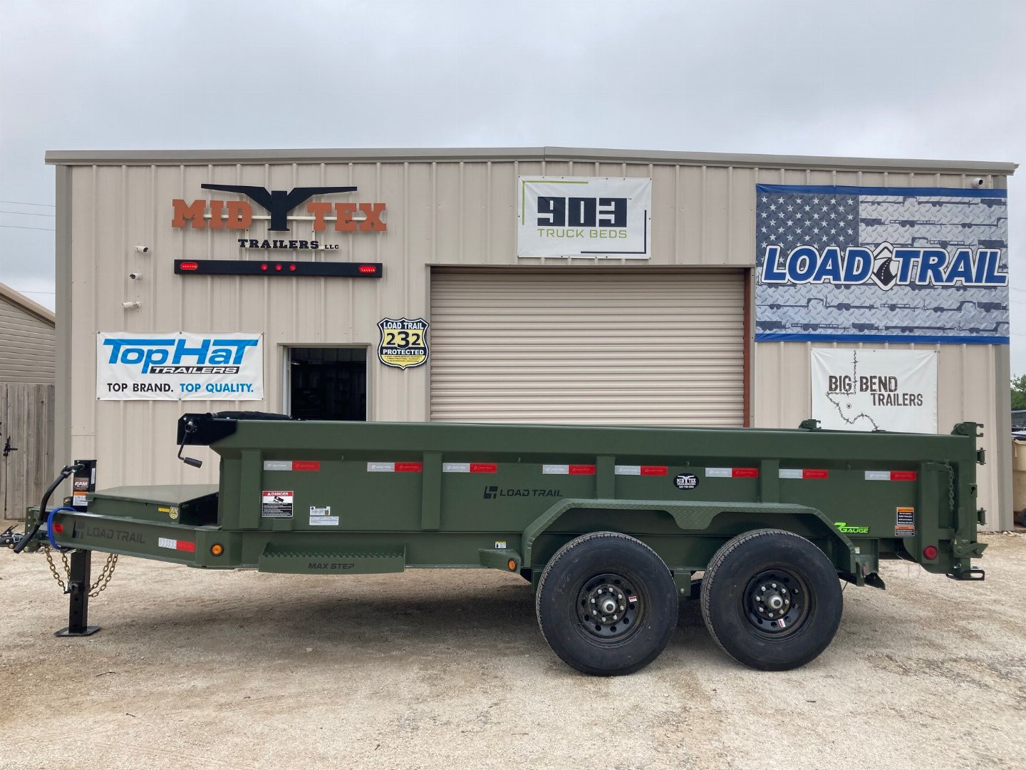 New 2025 Load Trail 14' x 83" Tandem Axle Dump Low-Pro Dump Trailer(Army Green)