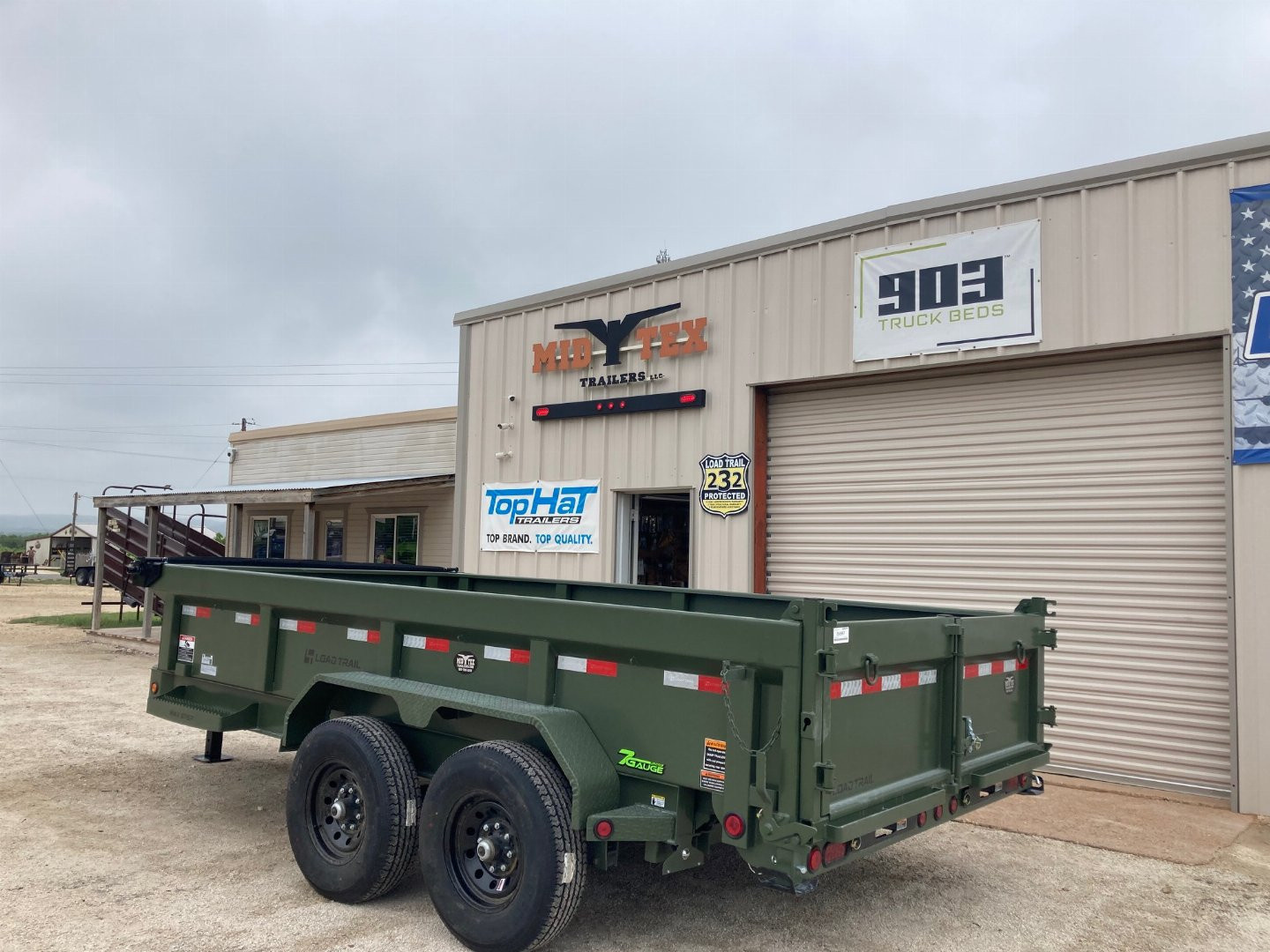 New 2025 Load Trail 14' x 83" Tandem Axle Dump Low-Pro Dump Trailer(Army Green)