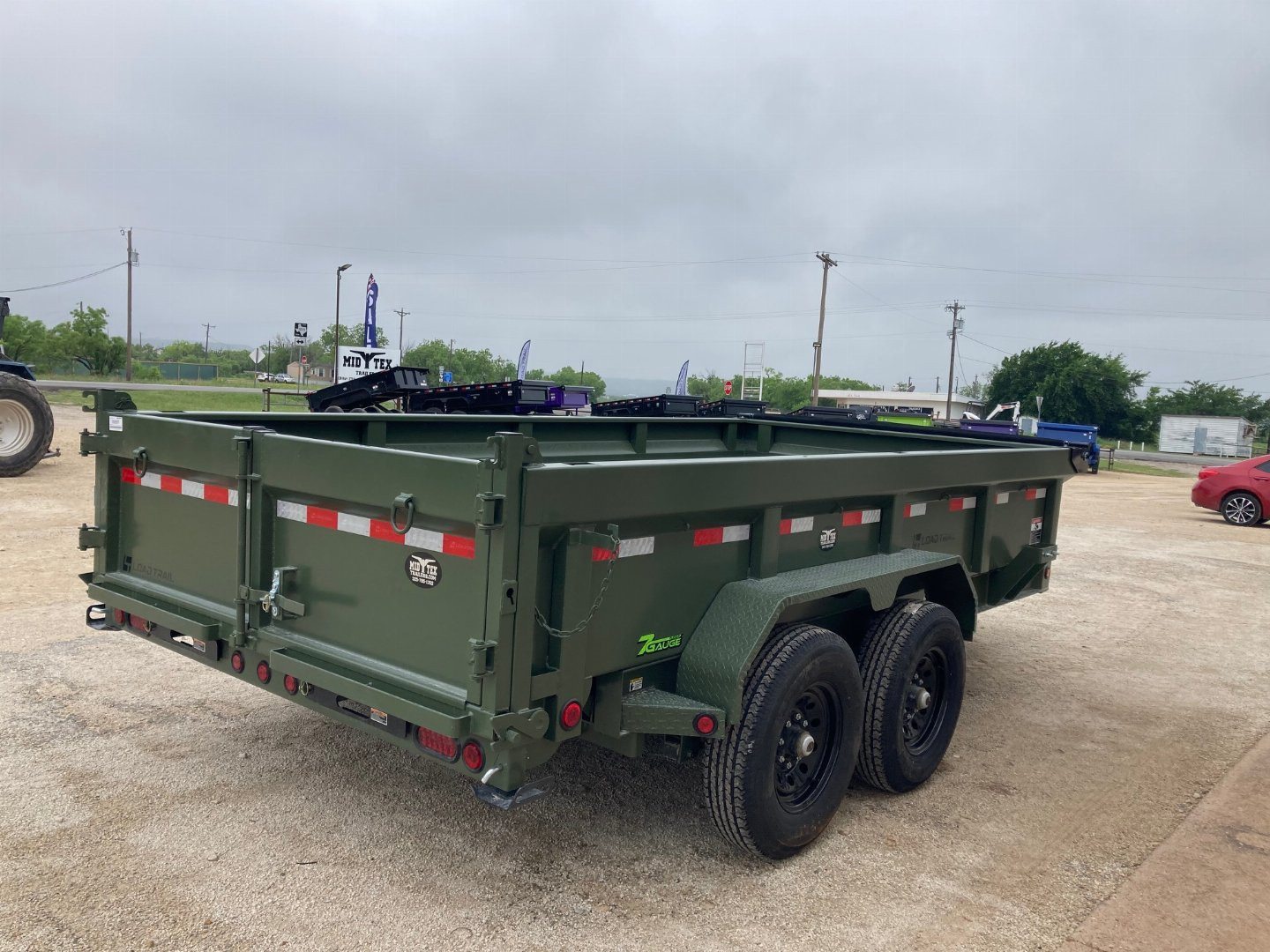 New 2025 Load Trail 14' x 83" Tandem Axle Dump Low-Pro Dump Trailer(Army Green)