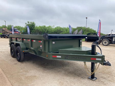 New 2025 Load Trail 14' x 83" Tandem Axle Dump Low-Pro Dump Trailer(Army Green)