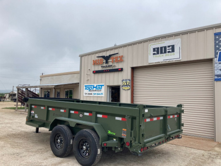 New 2025 Load Trail 14' x 83" Tandem Axle Dump Low-Pro Dump Trailer(Army Green)