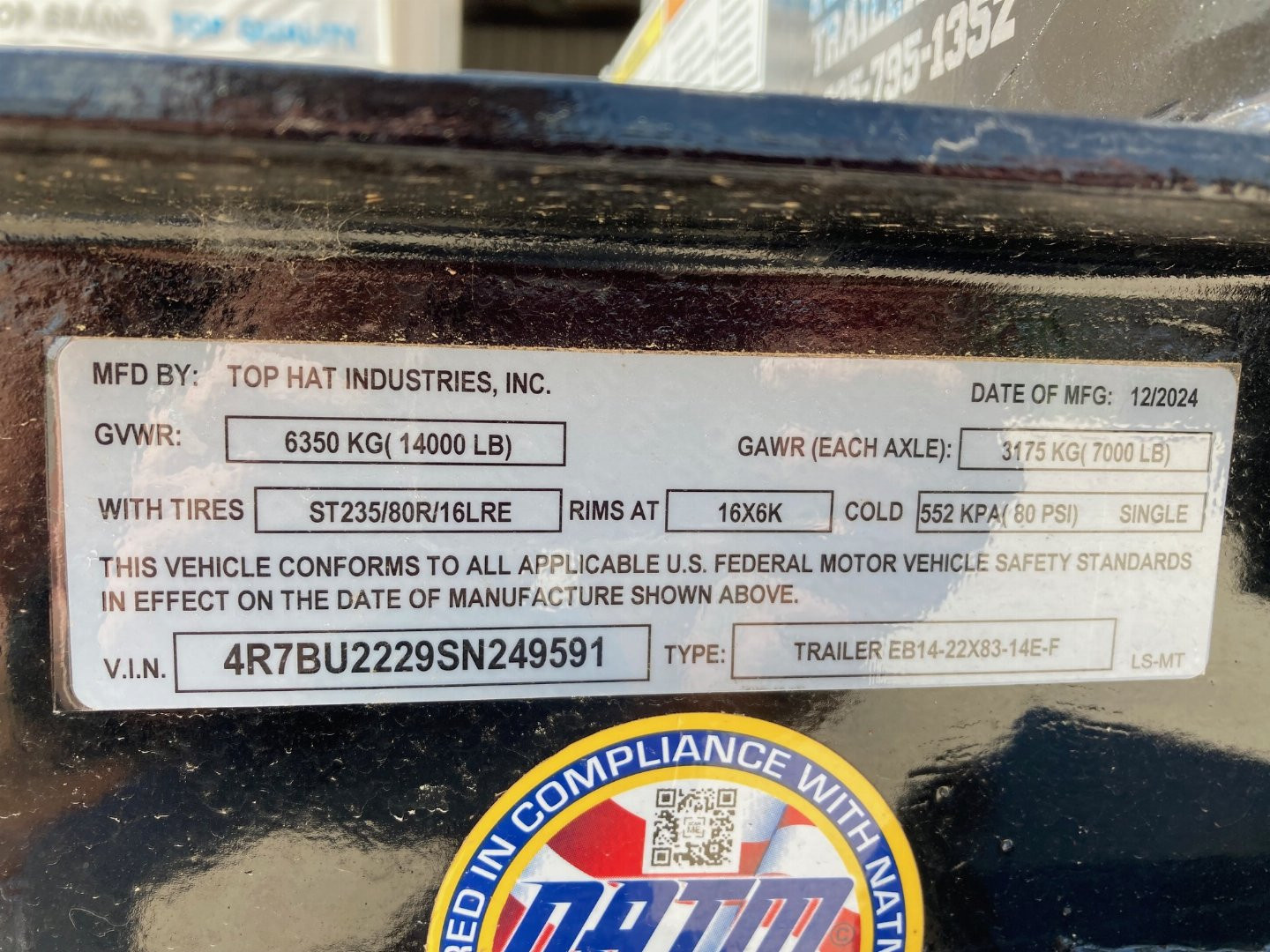 New 2025 Top Hat 22'X83" Equipment Trailer