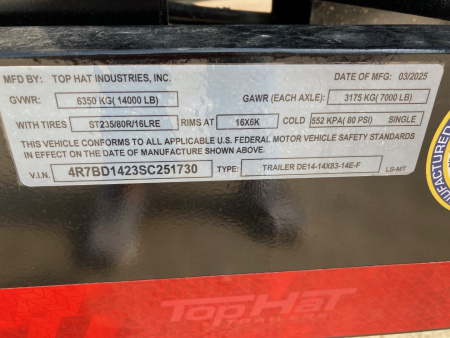 New 2025 Top Hat 14' x 83" Dump Trailer