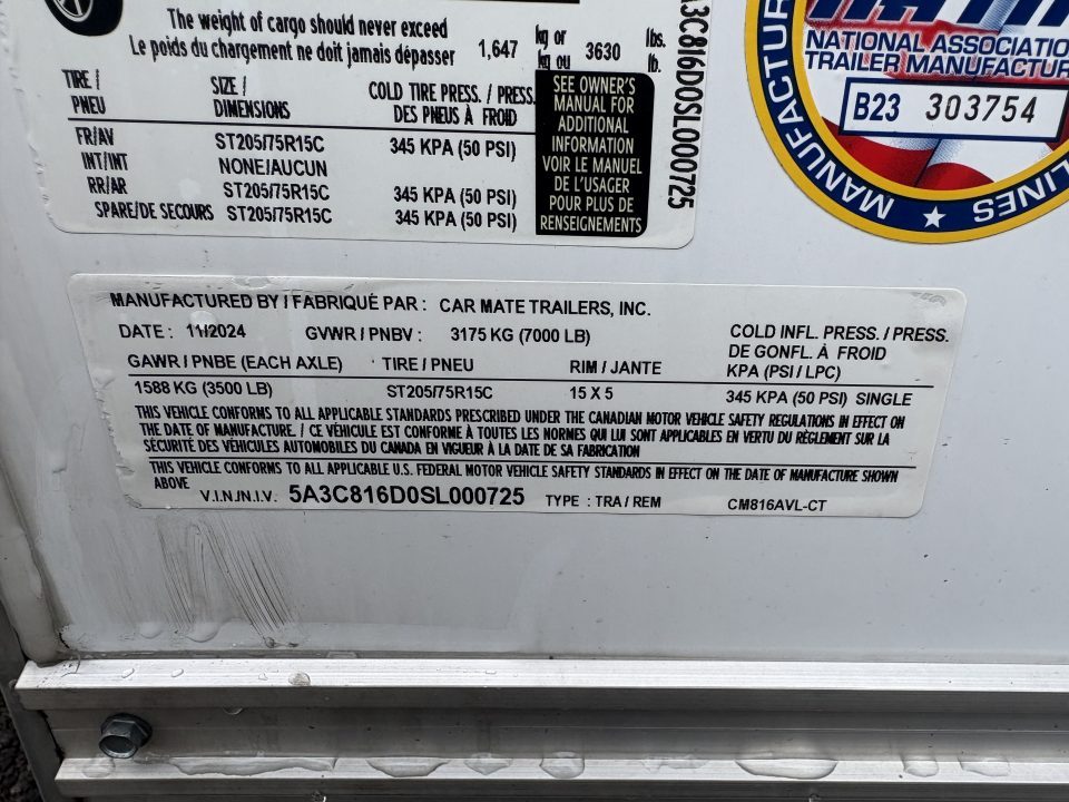 New 2025 Car Mate Trailers 8x16 6'6" Interior Avalanche Car / Racing Trailer