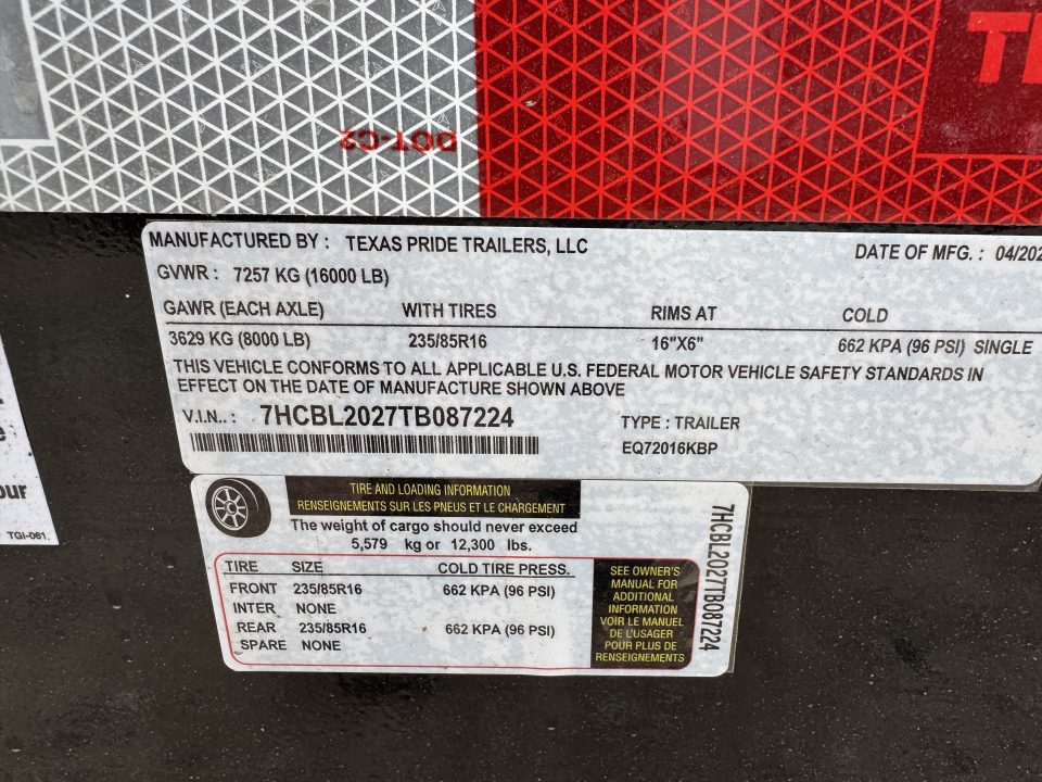 New 2026 Texas Pride Trailers EQ72016KBP Flatbed Trailer