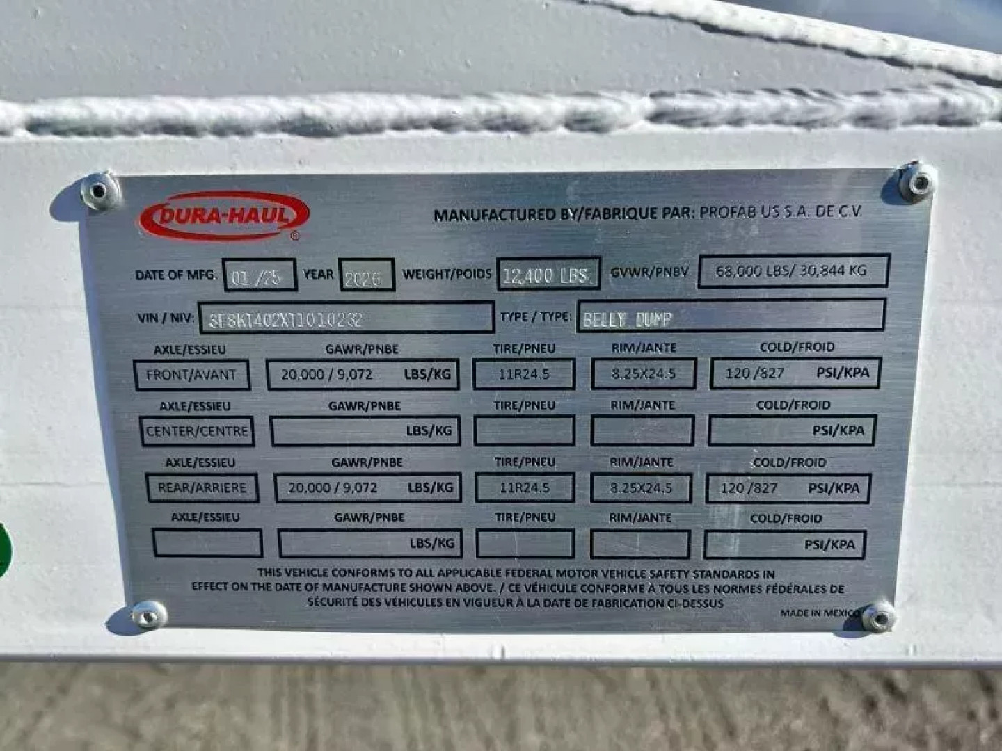 New 2026 Dura-Haul Belly Dumper/68,000 GVWR/40’
