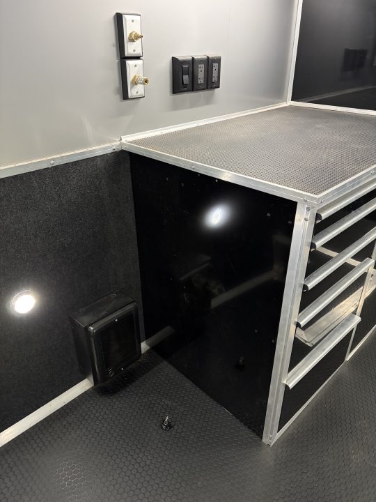 Used 2026 Haulmark 34 EDGE Bathroom Race Trailer, Dual A/C, Airline Track, Winch, 18K GVWR, 54" ALX Slide Out Step, Awning, Air Prep, Landing Light PKG, Hyd Tongue Jack