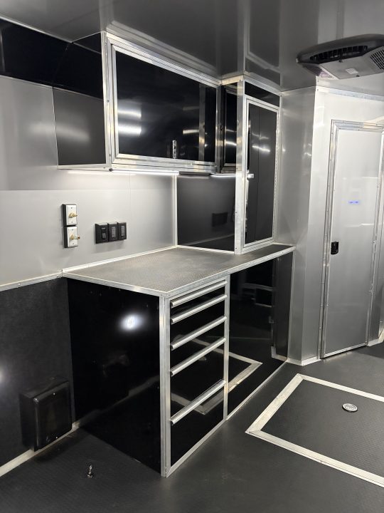 Used 2026 Haulmark 34 EDGE Bathroom Race Trailer, Dual A/C, Airline Track, Winch, 18K GVWR, 54" ALX Slide Out Step, Awning, Air Prep, Landing Light PKG, Hyd Tongue Jack