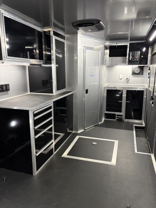 Used 2026 Haulmark 34 EDGE Bathroom Race Trailer, Dual A/C, Airline Track, Winch, 18K GVWR, 54" ALX Slide Out Step, Awning, Air Prep, Landing Light PKG, Hyd Tongue Jack
