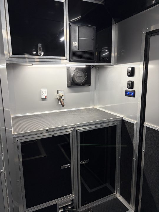 Used 2026 Haulmark 34 EDGE Bathroom Race Trailer, Dual A/C, Airline Track, Winch, 18K GVWR, 54" ALX Slide Out Step, Awning, Air Prep, Landing Light PKG, Hyd Tongue Jack