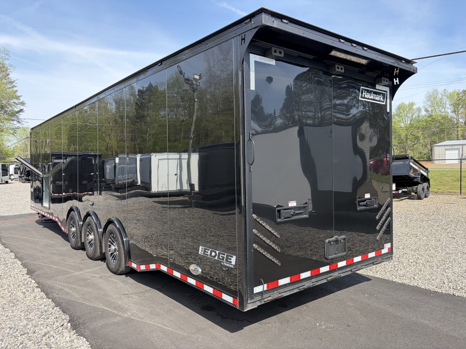 Used 2026 Haulmark 34 EDGE Bathroom Race Trailer, Dual A/C, Airline Track, Winch, 18K GVWR, 54" ALX Slide Out Step, Awning, Air Prep, Landing Light PKG, Hyd Tongue Jack