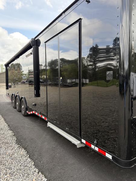 Used 2026 Haulmark 34 EDGE Bathroom Race Trailer, Dual A/C, Airline Track, Winch, 18K GVWR, 54" ALX Slide Out Step, Awning, Air Prep, Landing Light PKG, Hyd Tongue Jack