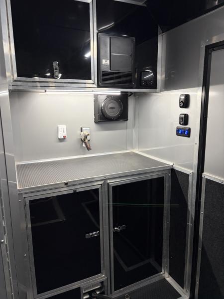 Used 2026 Haulmark 34 EDGE Bathroom Race Trailer, Dual A/C, Airline Track, Winch, 18K GVWR, 54" ALX Slide Out Step, Awning, Air Prep, Landing Light PKG, Hyd Tongue Jack