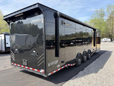 Used 2026 Haulmark 34 EDGE Bathroom Race Trailer, Dual A/C, Airline Track, Winch, 18K GVWR, 54" ALX Slide Out Step, Awning, Air Prep, Landing Light PKG, Hyd Tongue Jack