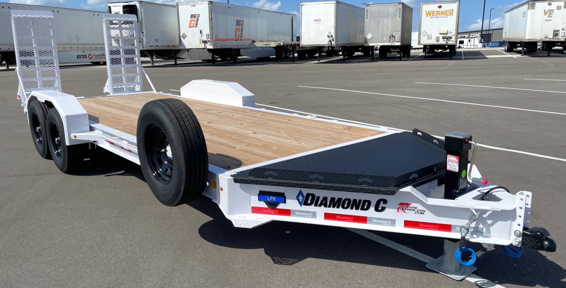 New Diamond C 20' LPX 207 Equipment Trailer-White, Knee Ramps, Spare