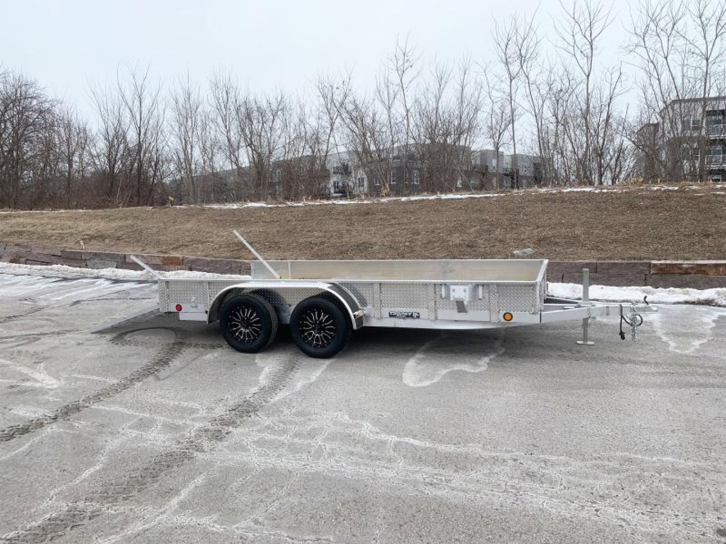 New Trophy 7x14 Tandem Axle Aluminum ATV/UTV Utility Trailer - Diamond Plate Sides