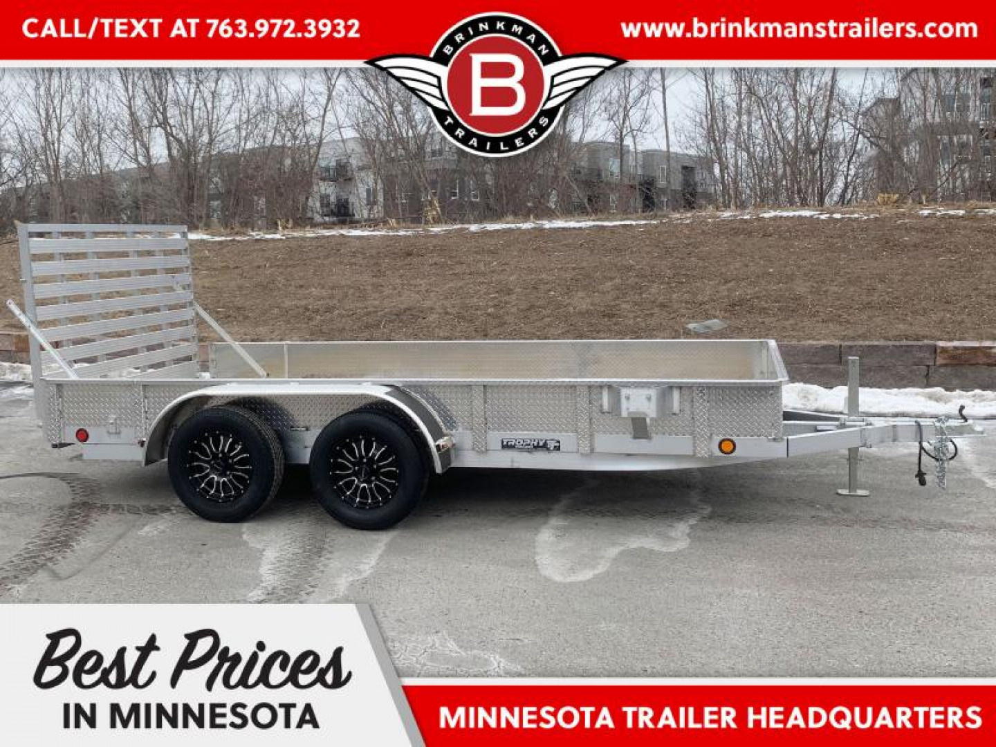 New Trophy 7x14 Tandem Axle Aluminum ATV/UTV Utility Trailer - Diamond Plate Sides