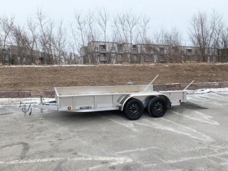 New Trophy 7x14 Tandem Axle Aluminum ATV/UTV Utility Trailer - Diamond Plate Sides
