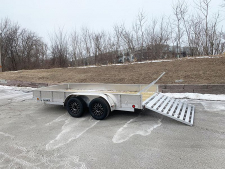 New Trophy 7x14 Tandem Axle Aluminum ATV/UTV Utility Trailer - Diamond Plate Sides