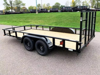 New Top Quality Top Hat 83x16 Tandem Axle Steel Utility Trailer - Rear Ramp!