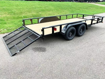 New Top Quality Top Hat 83x16 Tandem Axle Steel Utility Trailer - Rear Ramp!