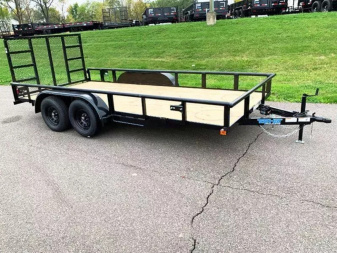 New Top Quality Top Hat 83x16 Tandem Axle Steel Utility Trailer - Rear Ramp!