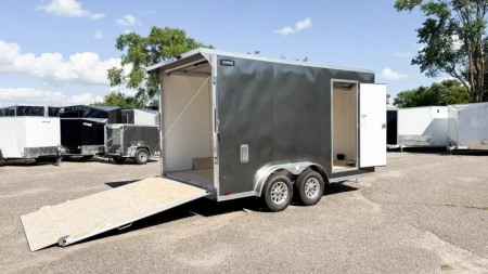 New Lightning 7.5x14 Aluminum Enclosed Trailer - Rear ramp door
