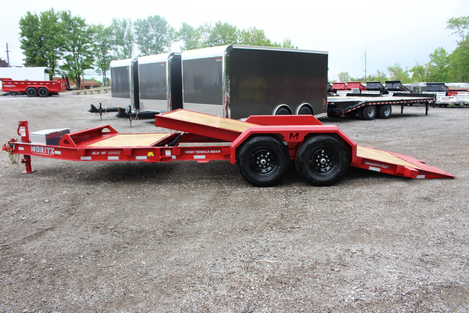 New 2025 Moritz 7' x 16' + 4' Low Pro - Gravity Tilt - Equipment Trailer - 14000# GVW