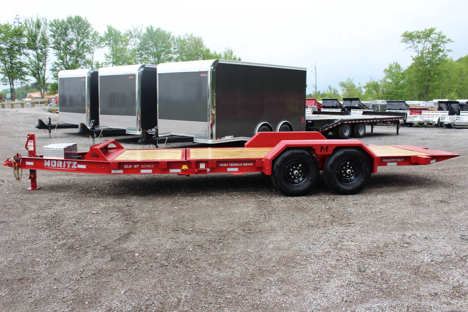 New 2025 Moritz 7' x 16' + 4' Low Pro - Gravity Tilt - Equipment Trailer - 14000# GVW