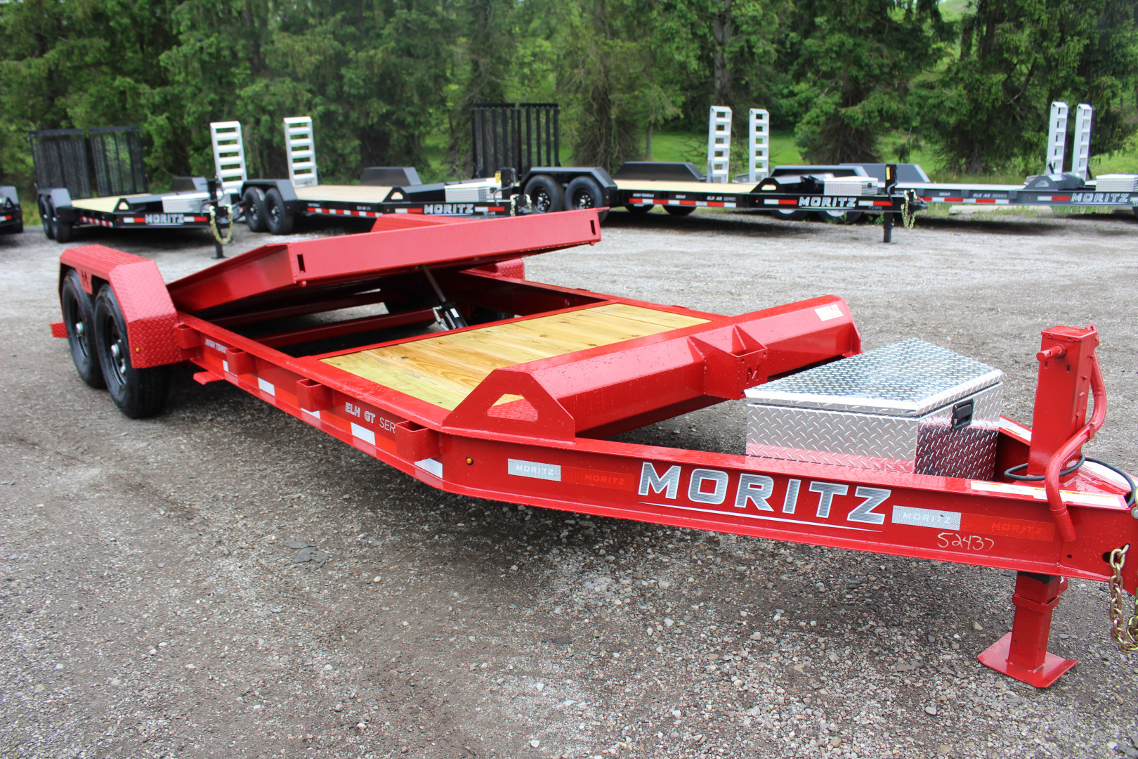 New 2025 Moritz 7' x 16' + 4' Low Pro - Gravity Tilt - Equipment Trailer - 14000# GVW