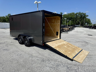New 2026 Rock Solid Cargo 7X16 Ramp Door 7K Polycore Black Out Cargo / Enclosed Trailer
