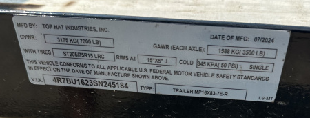 Used 2025 Top Hat 16x83 MP Utility Trailer