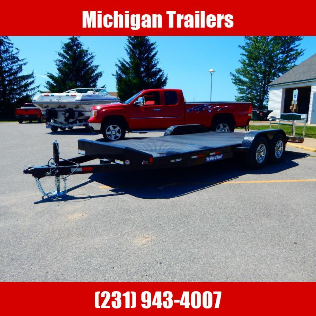 New 2023 Sure-Trac 7 x 22 (18+4) Steel Deck Car Hauler Trailer  10K