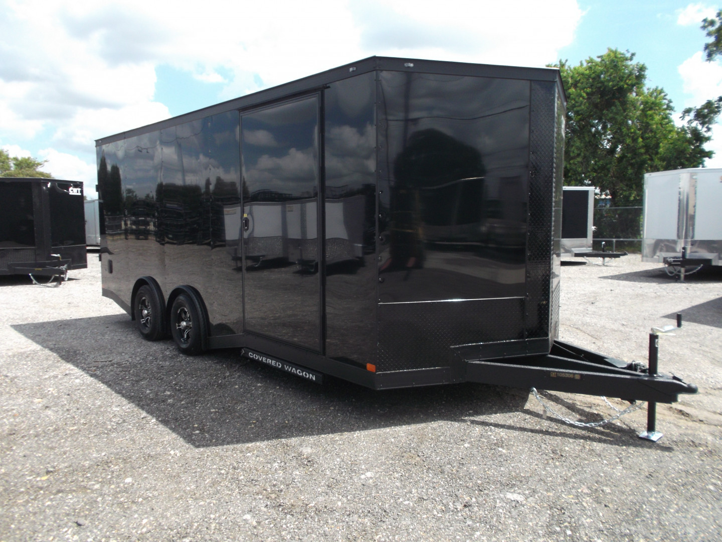 New 2025 Covered Wagon Trailers 8.5x24 Cargo / Enclosed Trailer / Car Hauler / 7ft Interior / 5200# Split Torsion Axles / 48" RV Side Door / 60" Triple Tube Tongue / .080 Black Poly Semi Screwless Exterior / Extra Wide Ramp / Mags / Black Out Package