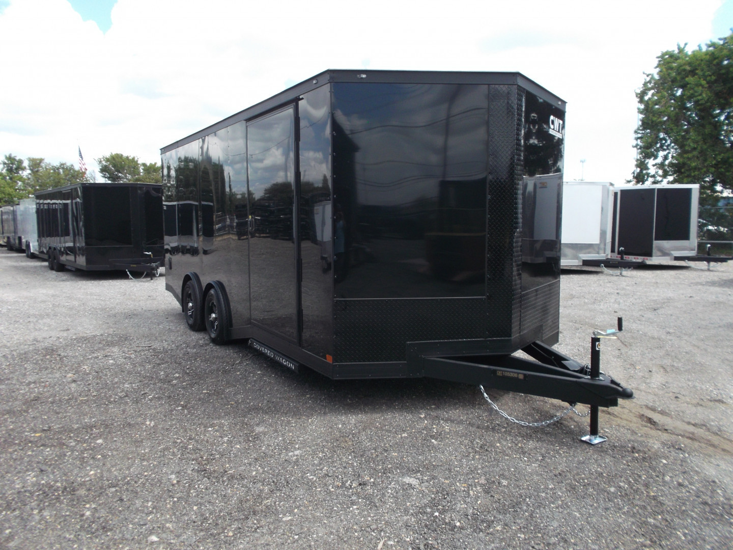 New 2025 Covered Wagon Trailers 8.5x24 Cargo / Enclosed Trailer / Car Hauler / 7ft Interior / 5200# Split Torsion Axles / 48" RV Side Door / 60" Triple Tube Tongue / .080 Black Poly Semi Screwless Exterior / Extra Wide Ramp / Mags / Black Out Package