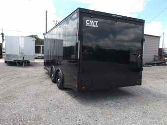 New 2025 Covered Wagon Trailers 8.5x24 Cargo / Enclosed Trailer / Car Hauler / 7ft Interior / 5200# Split Torsion Axles / 48" RV Side Door / 60" Triple Tube Tongue / .080 Black Poly Semi Screwless Exterior / Extra Wide Ramp / Mags / Black Out Package