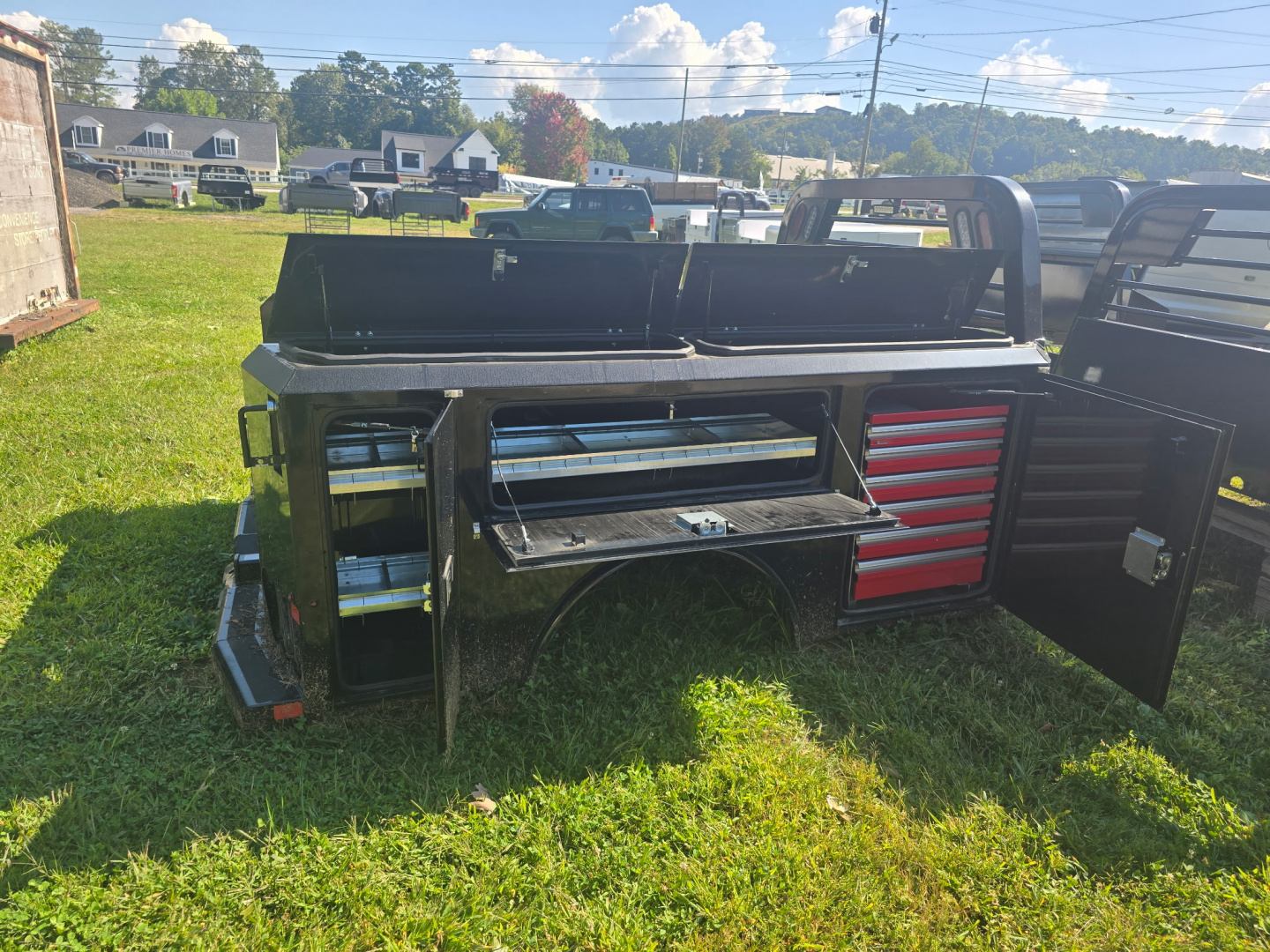 New 2026 Norstar SC0868458 Truck Bed / BLACK IN COLOR / FORD OR RAM LONG BED SINGLE REAR WHEEL PICKUP REPLACEMENT BED / 58" C/A/ B&W GOOSENECK BALL / FLIP TOP LIDS / HEADBOARD