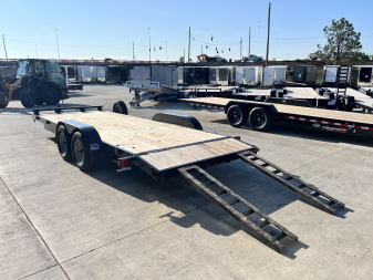 Used 2024 P & T 20’ flatbedTrailer 2-3500 lb axles=7K, dovetail,Side Slide In Ramps