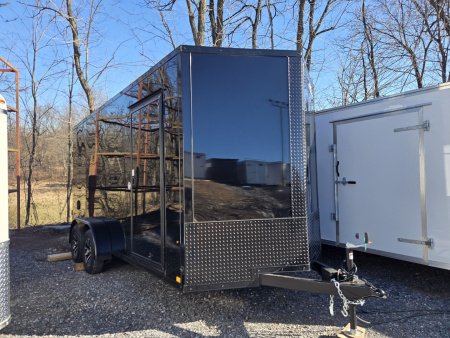 New 7 x 16 Look ST DLX V-Nose Cargo Trailer, 7k GVWR ***Black .080 Composite w/Black Out Pkg, Ramp Door, Alum Wheels, 16  OC Walls, D-Rings