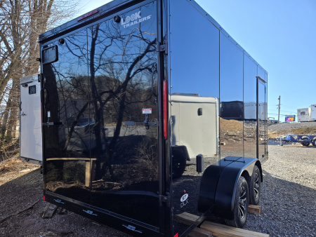 New 7 x 16 Look ST DLX V-Nose Cargo Trailer, 7k GVWR ***Black .080 Composite w/Black Out Pkg, Ramp Door, Alum Wheels, 16" OC Walls, D-Rings