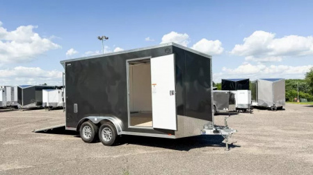 New Lightning 7.5x14 Aluminum Enclosed Trailer - Rear ramp door