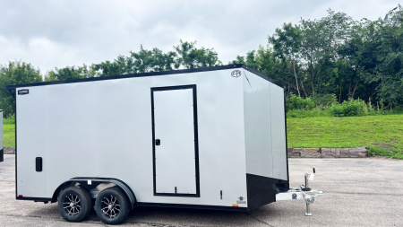 New Lightning 7.5x16 Aluminum Enclosed Trailer - Rear ramp door- Silverfrost with Blackout Package!