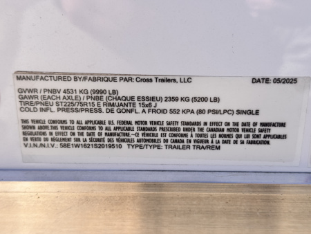 New 2025 Cross Trailers 7-16-1.5V Enclosed 10K ACP Panels