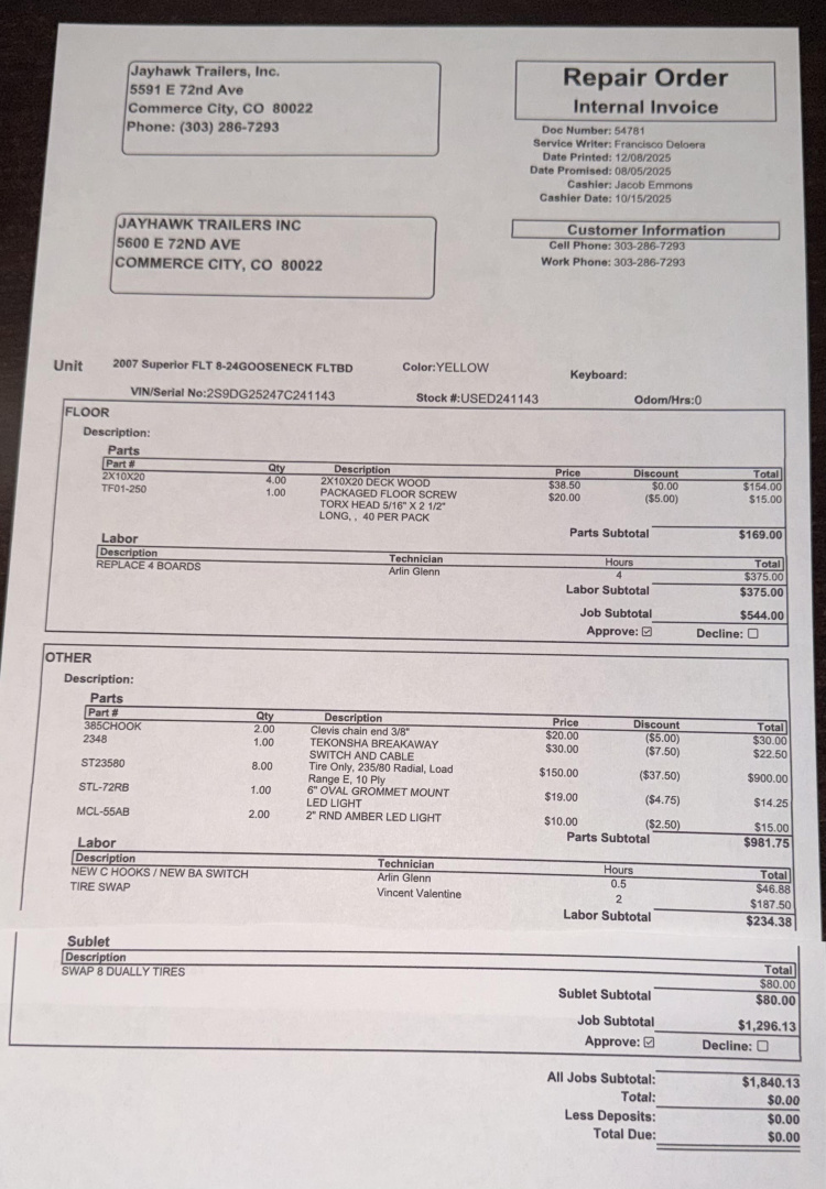 Used 2007 Superior Trailers 8-24GOOSENECK